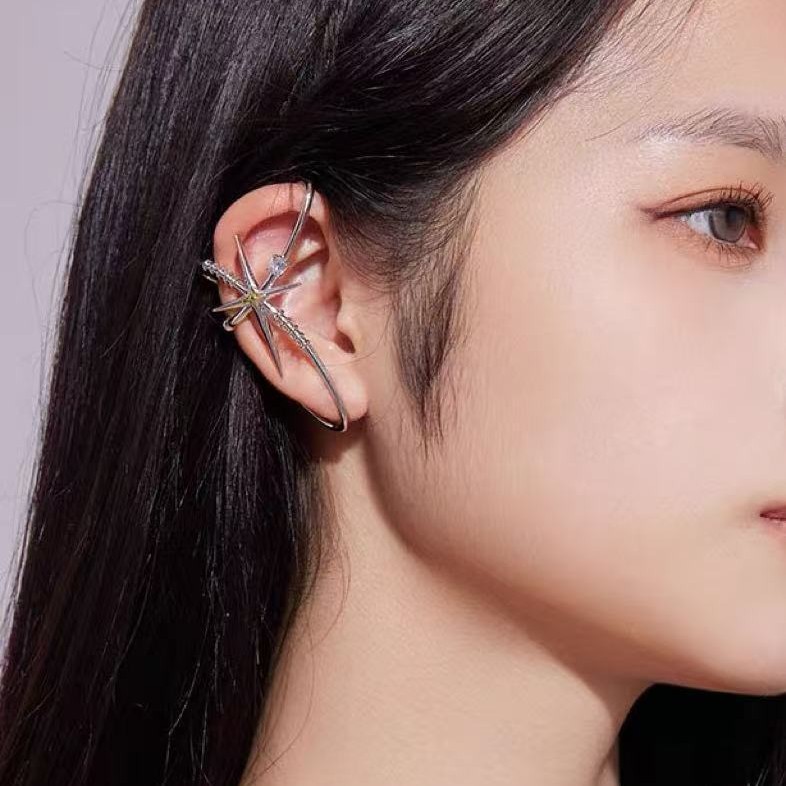 European and American Cross-Border Six-Pointed Star-Shaped Sparkling Diamond Ear Cuffs, Non-Pierced Ear Accessories, Direct Sales from the Manufacturer, Ear Cuffs Without Piercing
