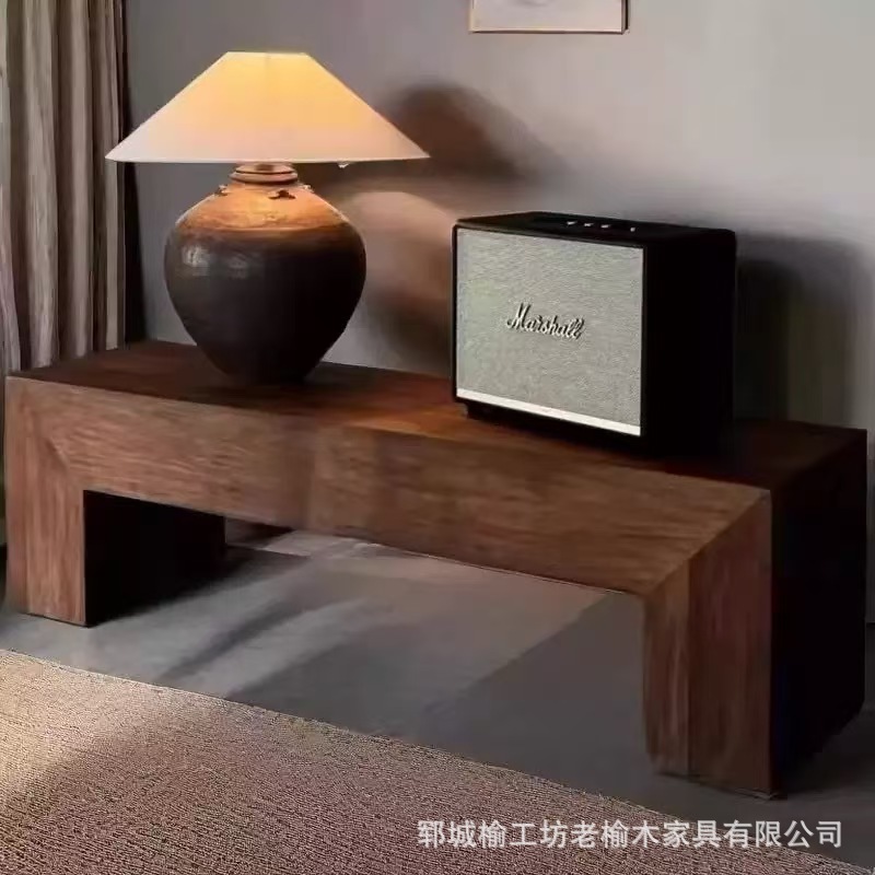 老榆木长条桌民宿家用玄关装饰桌简约卧室摆件台灯放置桌实木桌