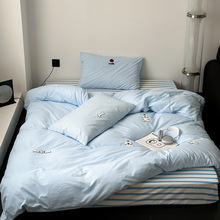 卡通风全棉水洗棉三四件套1.8m 可爱毛巾绣床单被套床笠床品1.5米