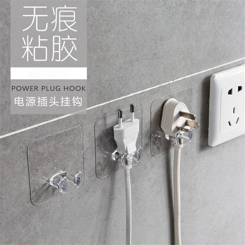 Transparent Power Plug Traceless Hook-Free Punch-Free Adhesive Storage Adhesive Hook Wire Plug Bracket Hook Wholesale