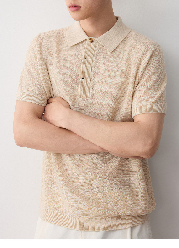 Áo polo nam tay ngắn phong cách cổ điển chất liệu linen pha — đen chi tiết 29