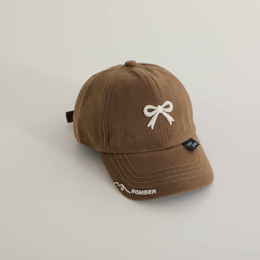 Sombreras de béisbol de niñas extranjeras, sombreros de lengua de pato para niños, modelado cóncavo, sombreros de arco bordados, sombreros de sombra para bebés, sombreros de lengua de pato