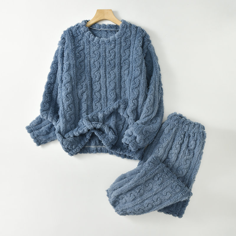 Otoño e invierno forrado de lana engrosada pantalones de manga larga jacquard ropa para el hogar casual suelta más tamaño pijama cálido traje de dos piezas
