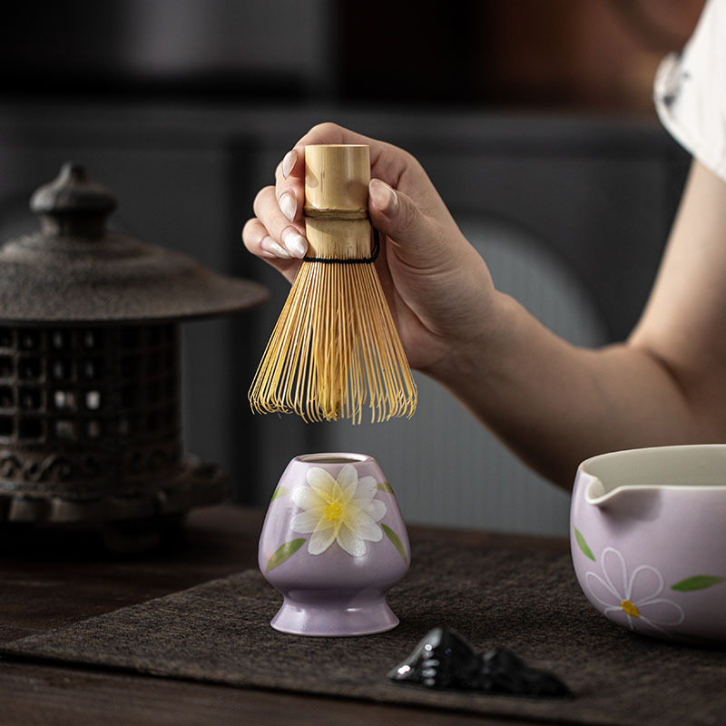 手绘小雏菊陶瓷抹茶套装宋代茶百戏打沫搅拌工具点茶碗茶筅立茶刷|undefined
