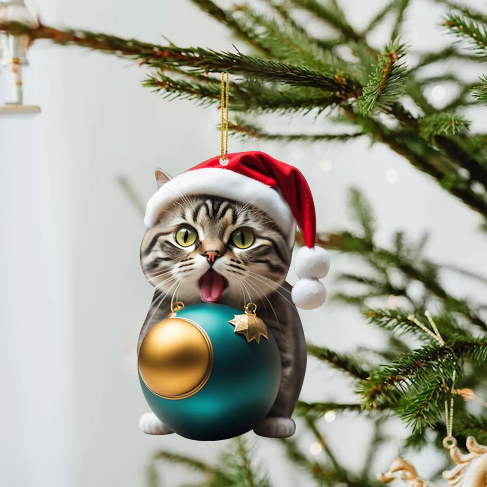 Acrílico gracioso lindo gatos voluminosos de mano bola de Navidad decoración de árbol de Navidad colgante llavero para celebrar las vacaciones
