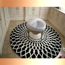 广东地毯生产厂家定制黑白颜色创意艺术毯卧室书房圆形地毯垫定做