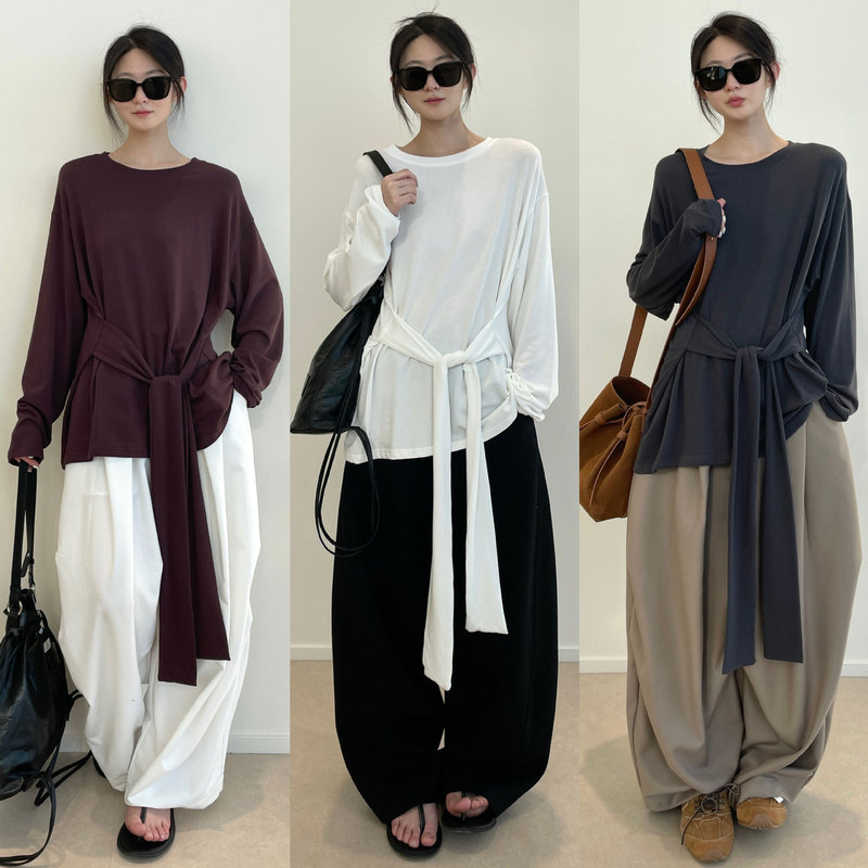 Nanyu Easily Captures the Lazy Feeling. Cotton and Spandex Blended Large Version Long-Sleeved Sun Protection T-Shirt for Women in Autumn