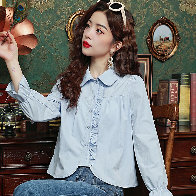 2025 Spring and Autumn New French Ruffled Doll Collar Design Niche Sweet Age-Reducing Chic Short Top for Women 2025 Spring and Autumn New French Ruffled Doll Collar Design Niche Sweet Age-Reducing Chic Short Top for Women