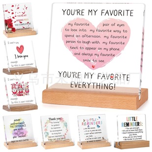 Cross-Border New Product Square Acrylic with Wooden Base Mother's Day Christmas Decoration Ornaments Home Crafts