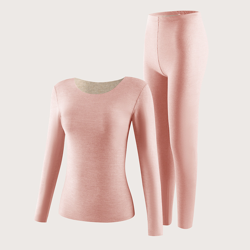 Otoño e invierno Gerong Tops cálidos, pantalones de manga larga cepillados de doble cara, traje cálido de seda de cachemira, ropa de otoño, pantalones largos