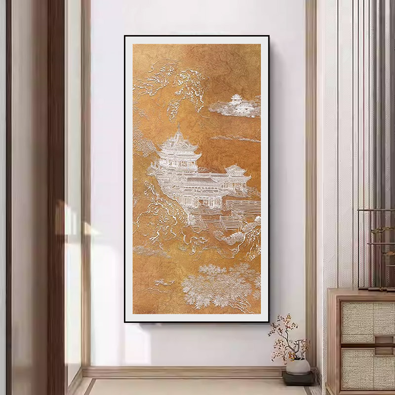 新中式客厅紫气东来风景立体浮雕装饰画玄关书房壁饰单幅餐厅挂画