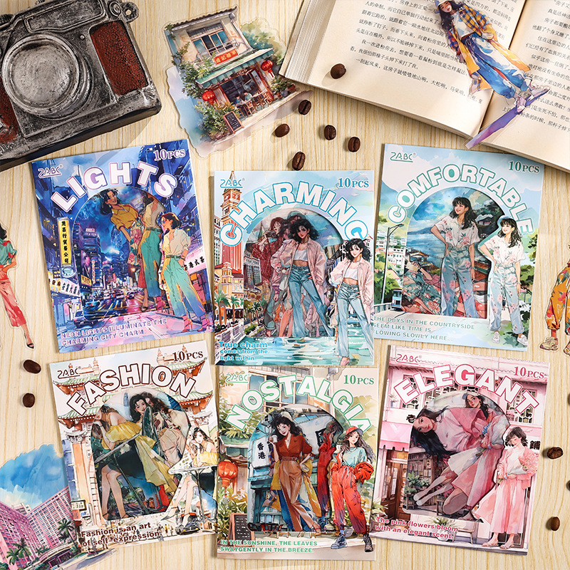 Hong Kong Rhyme estilo transparente pegatinas impermeables para mascotas bolsas diy diario pegatinas retro calle de figuras pegatinas de chicas