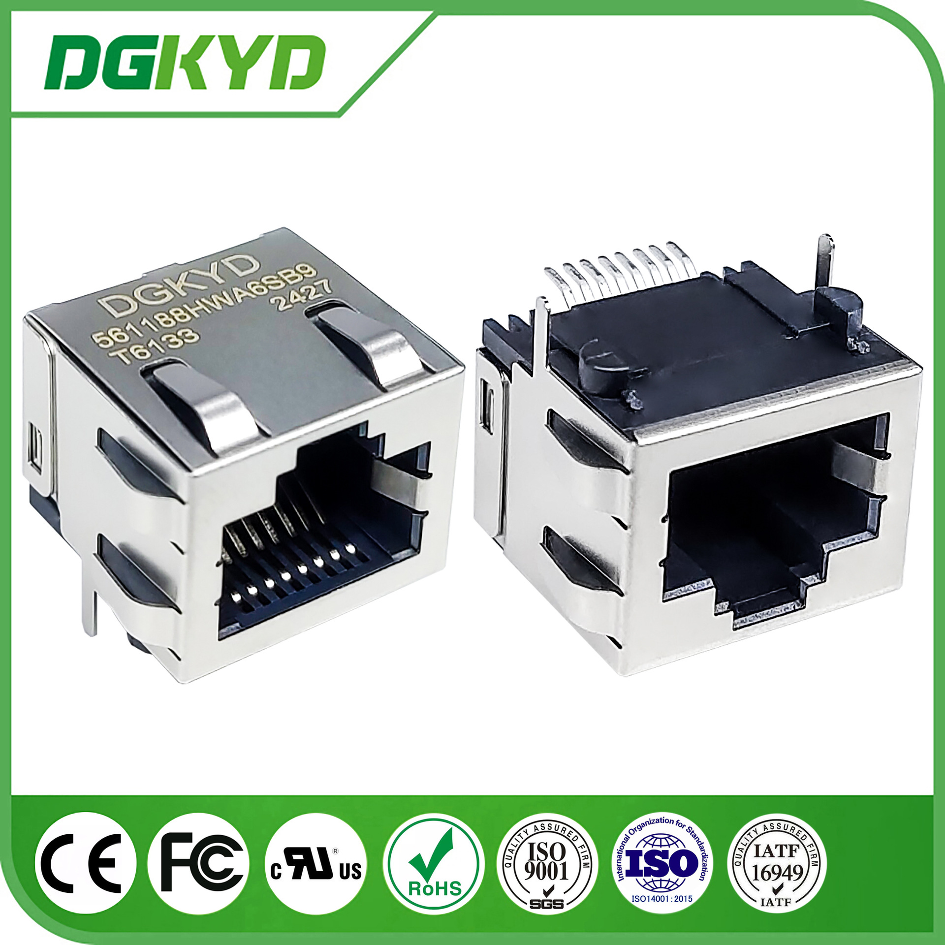 56单口连接器 RJ45带屏蔽接口 贴片式 DGKYD561188HWA6SB9T6133