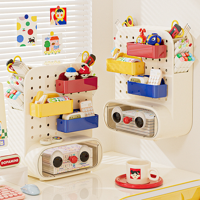 Caja de almacenamiento de tablero de agujero de escritorio, portalápices de papelería para estudiantes de primaria, caja de acabado de cajón pequeño, estante de tablero de agujero de cajón