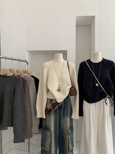 Omalai raglan sleeves sweater, shoulder sweater, autumn new pure color soft waxy long-sleeved shirt, wholesale 4910