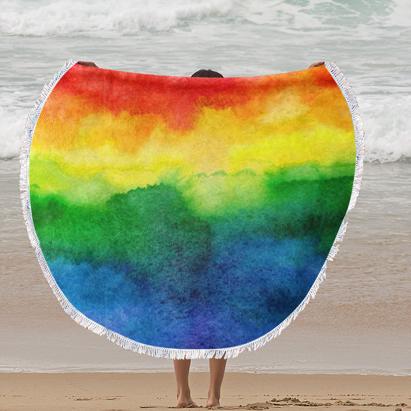 Toalla de playa redonda de microfibra impresión digital estilo nórdico ins suave absorción de agua toalla de baño con estampado de borlas