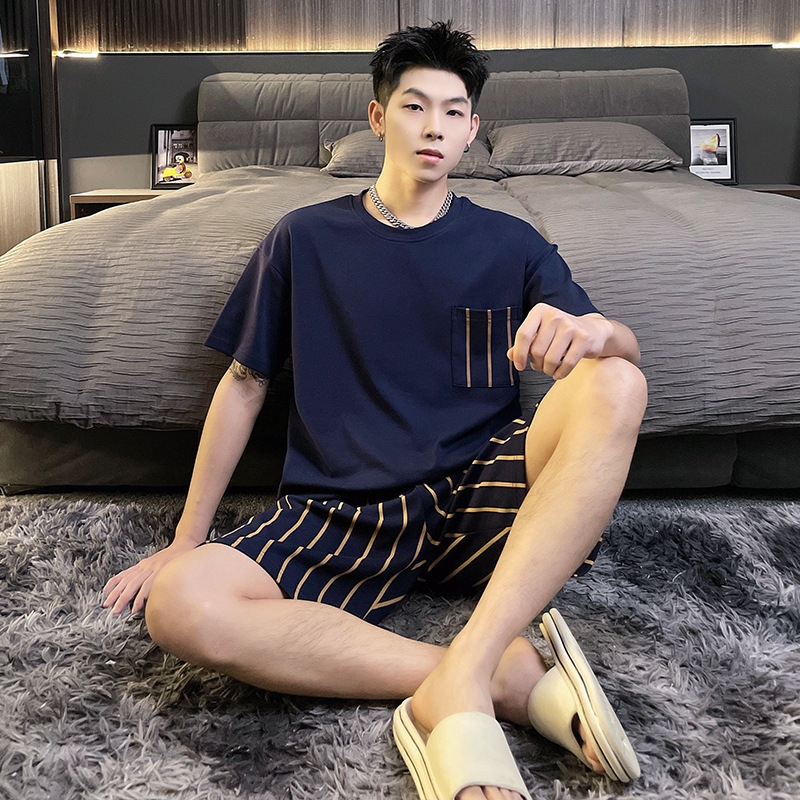 Summer men's pajamas high-grade summer cotton short-sleeved shorts plus size youth boys casual home wear