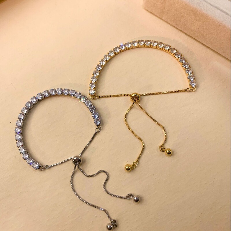 Bracelet Tennis Bracelet Summer Super Flash Zircon Explosive Bracelet Pull Adjustable Bracelet Fashion High Sense Bracelet