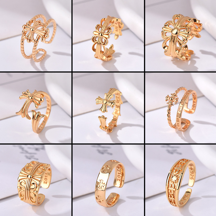 Hip-Hop Letter Copper Gold Plated Open Ring 1 Piece