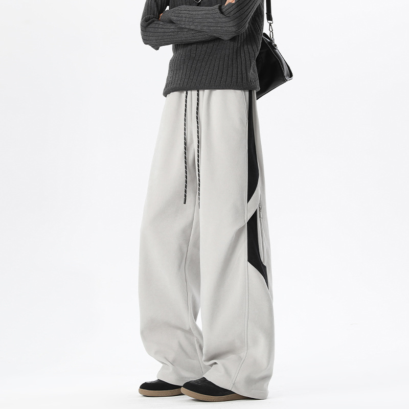 American-style Color-blocking Casual Sweatpants For Men, Spring Autumn Cleanfit Loose Straight-leg Pants, Trendy And_voghion.com