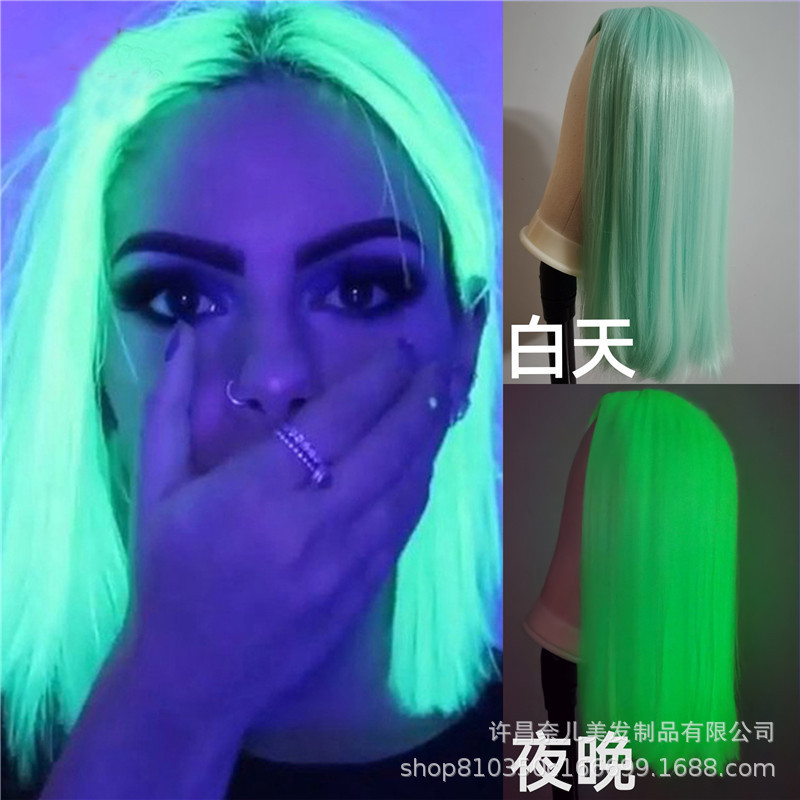 Luminous Full Head Cover Mid-Split Wave Wig Luminous at Night European and American Style Night Shop Style Party Wig Holiday Wig