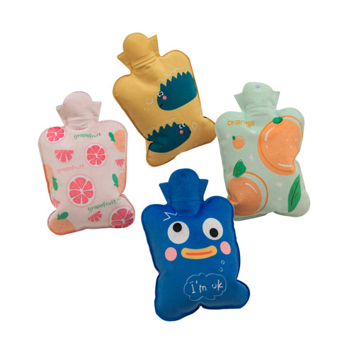 Large 3D printed water-filled hot water bottle water-filled student hand warmer short flocked cloth warm water bag PVC thickened bag LOG