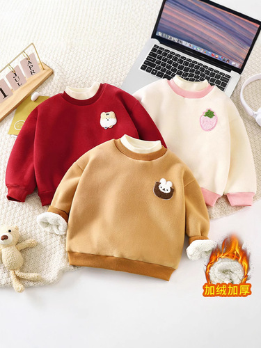 Autumn and winter baby semi-high collar men and women's base shirt and velvet top sweater New Year clothes cartoon children cartoon pattern