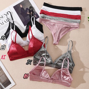 Sling Bra suit Women's French Style Sexy Push-up Beautiful Back Solid Color Satin Top Sports Underwear Running Underwear G-string
