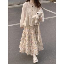 2025早秋春季韩版碎花半身裙蕾丝上衣套装女甜美森系穿搭两件套