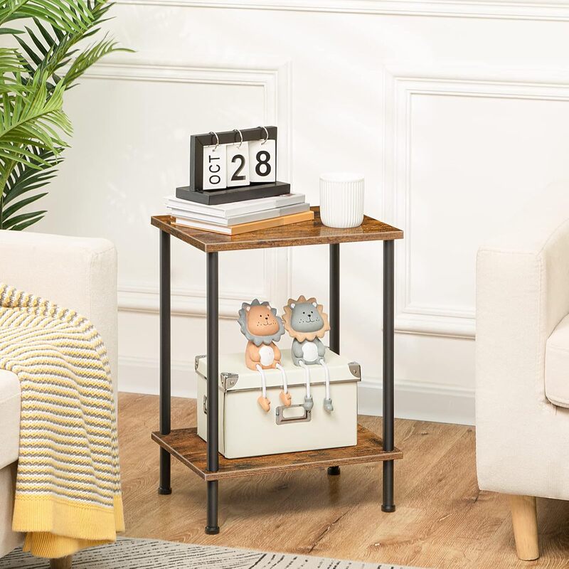 Side Table for Small Spaces Retro Rustic Brown with Two-Tier Storage Shelf Stable Frame Easy Assembly Side Table for Small Spaces Retro Rustic Brown with Two-Tier Storage Shelf Stable Frame Easy Assembly