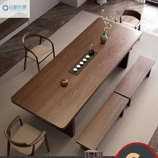 Solid Wood Large Board Tea Table and Chair Combination Modern Log Chinese Style Commercial Office Simple Tea Table Dry Bubble Table