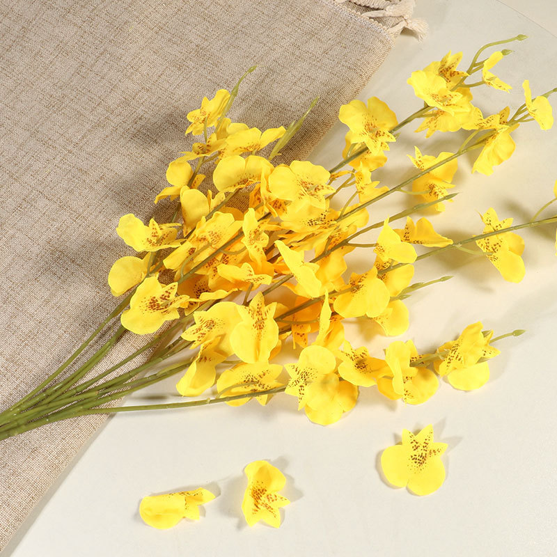 Dancing Orchid Artificial Flower Five-Pronged Yellow Fake Flower Home Decoration Bouquet Oncidium Manufacturer Wholesale Artificial Flowers