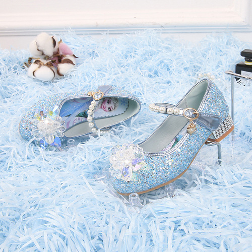 Girls' Leather Shoes  New Style Fashionable and Comfortable Princess Elsa High Heels for Primary and Secondary School Students Performance Children's Crystal Shoes