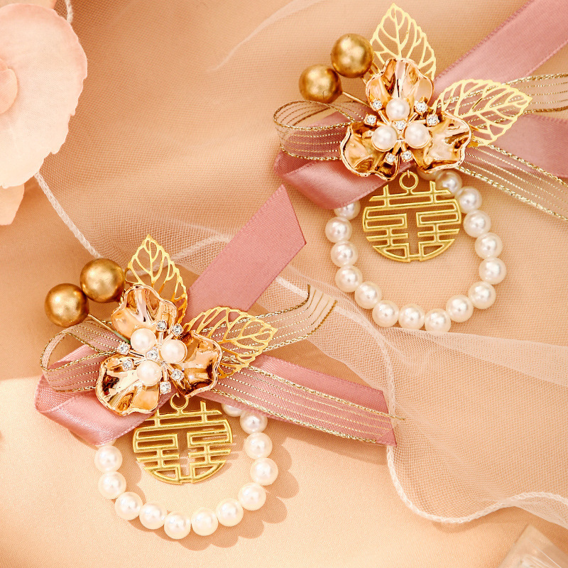 結婚式のブライズメイドの手首の花ピンクのバラの花の姉妹グループブレスレットフラワーウェディング用品ブライズメイドグループハンドフラワーウェディングクロス|undefined