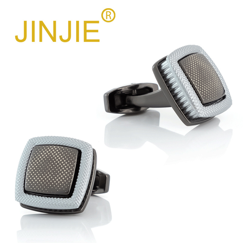 New High-End Square Double-Layer Gun Black Polka Dot Alloy Cufflinks for Import and Export Men's French Cufflinks Wholesale
