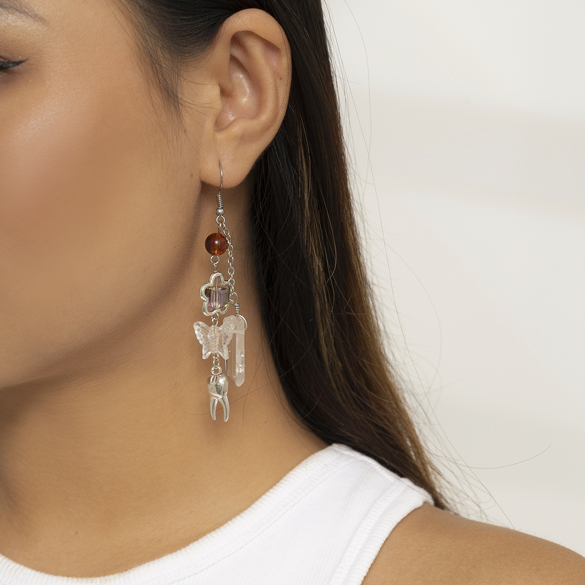 Bijoux, tempérament pastoral et frais, boucles d'oreilles à pampilles papillon, boucles d'oreilles pendantes en cristal artificiel_voghion.com