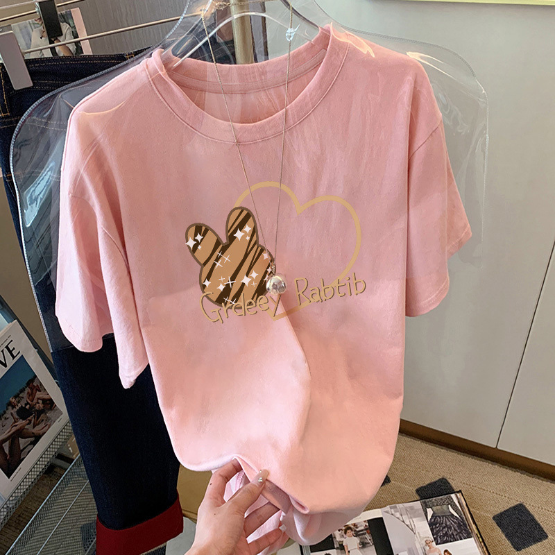 Women's Pure Cotton Printed T-Shirt Short Sleeve Loose Fit Slimming White Top Versatile Base Layer Summer Fashion_voghion.com