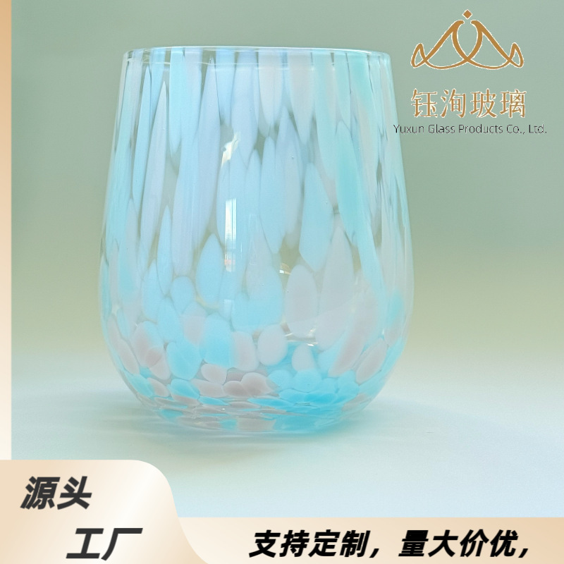 彩点人工吹制玻璃杯创意水杯果汁杯饮料杯餐厅家用简约高杯水晶杯|undefined