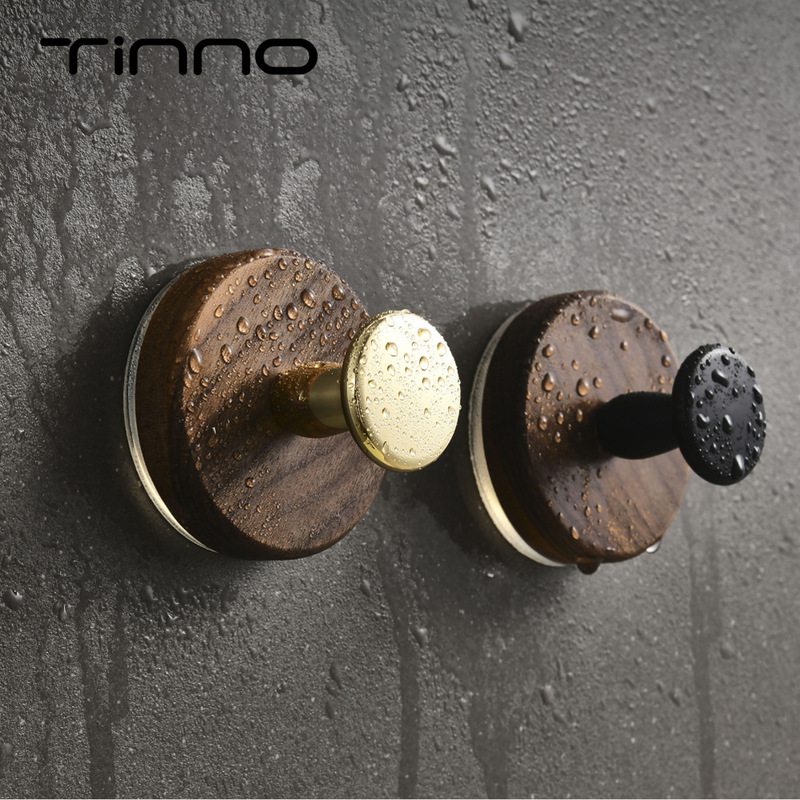 Black Walnut Suction Cup Storage Hook for Hanging Clothes and Hats Behind Kitchen and Bathroom Doors, No-Drill Installation, Light Luxury Style