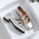 Elegant medium thick heel square toe silver Mary Jane shoes fairy style gentle single shoe children Spring and Autumn 2024 new large size