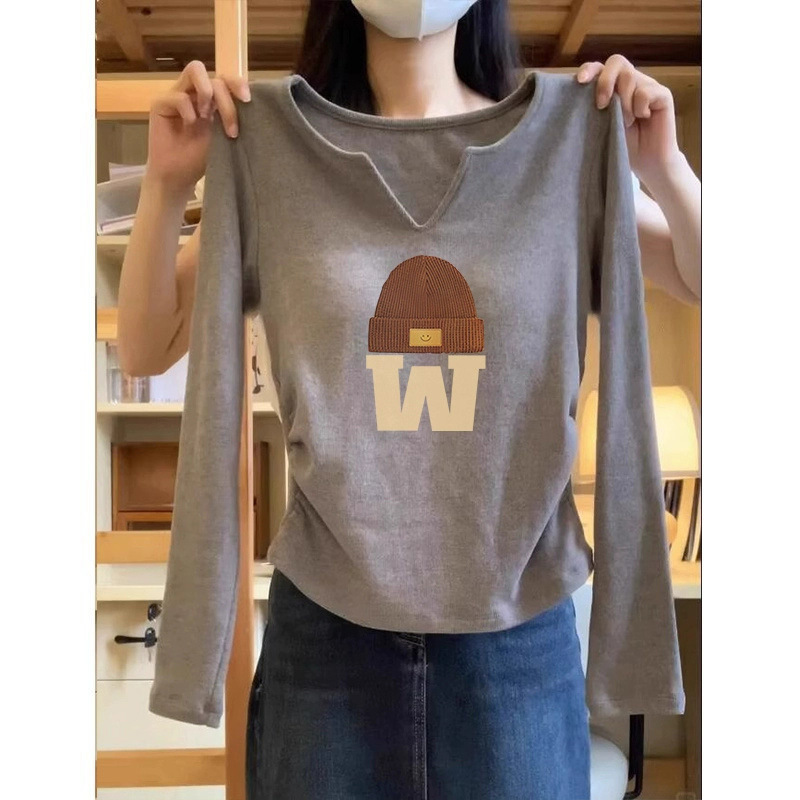 Women's Printed Long-Sleeve T-Shirt, 2026 New Style, Slim Fit, Short Top for Layering