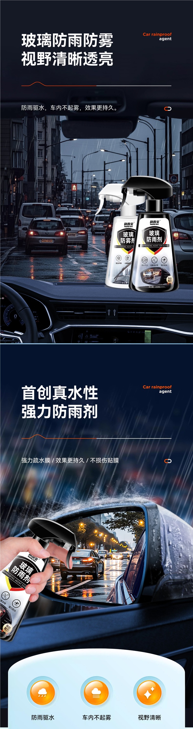 Car Rearview Mirror Rainproof Spray Anti-Fog Agent Waterproof Car Window Glass Oil Film Removal Spray Artifact on Rainy Days