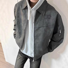 cleanfit美式复古翻领皮衣外套男春秋款高级感潮牌短款飞行夹克男