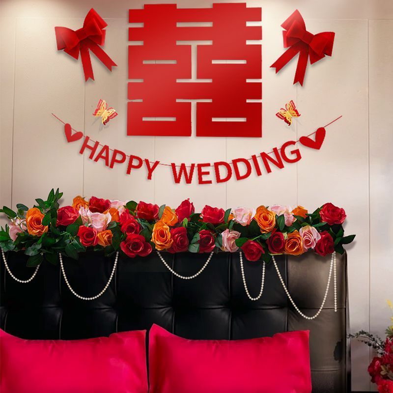 床头仿真花装饰结婚订婚假花藤摆花婚房布置卧室沙发花藤条成品|undefined