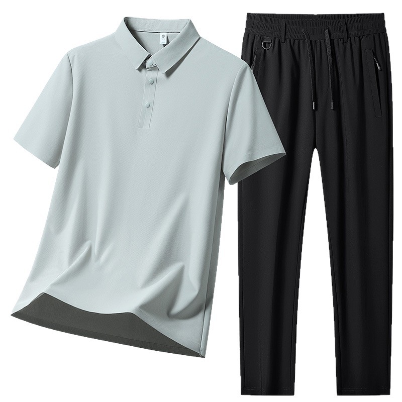 Transfronterizo rápido juego deportivo de secado rápido hombre verano de mediana edad correr hielo dos piezas de negocios papá polo