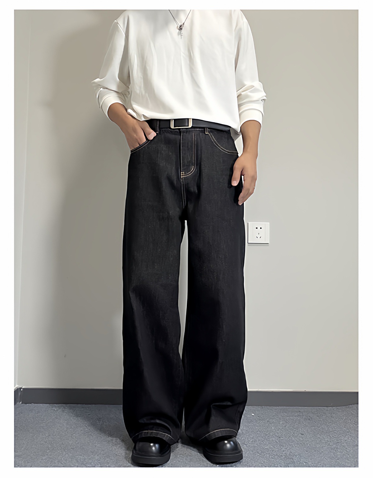 Men's Raw Color Denim Jeans 2026 Spring/Autumn American Style Loose Straight Leg A-Line Wide Leg Pants Trendy mid Waist Long Non-Stretch_mkmklike.com