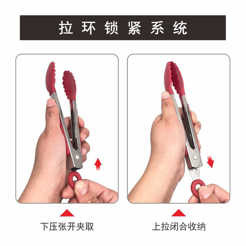 Clip de comida de nailon de acero inoxidable de 7 pulgadas Clip de comida de autoservicio de alimentos Clip de pastel para hornear Clip de barbacoa Clip de bistec de barbacoa