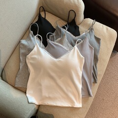 自留爆金推奨 ~ 純欲風レースvネックストラップベスト女性夏胸パッド美背上着