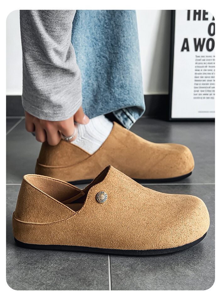 Giày lười nam bít mũi da lộn kiểu mule mũi tròn, gót vừa 3–5 cm, hai kiểu mang có thể kéo gót — Y6761 màu be, Y6761 màu kaki, Y6761 màu nâu cà phê chi tiết 10