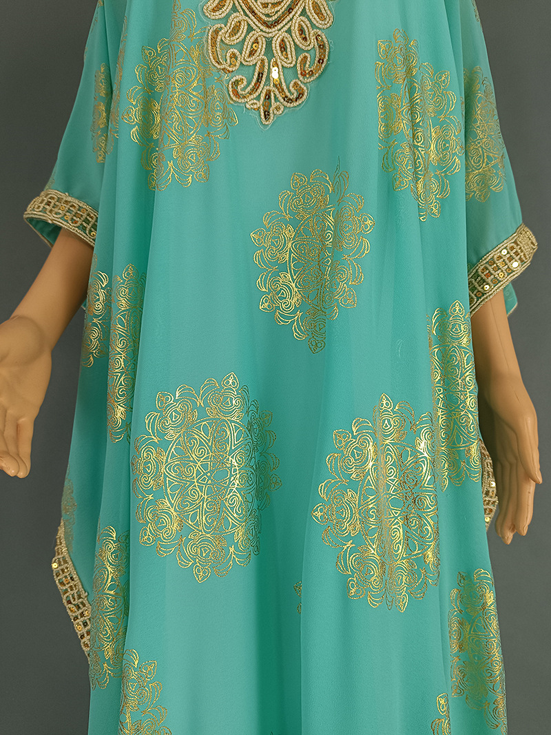 Cross-border European American Fashion Plus-size Dress, Hot-selling In The Middle East And Dubai, Gold-embossed Chiffon_ecoleips.com